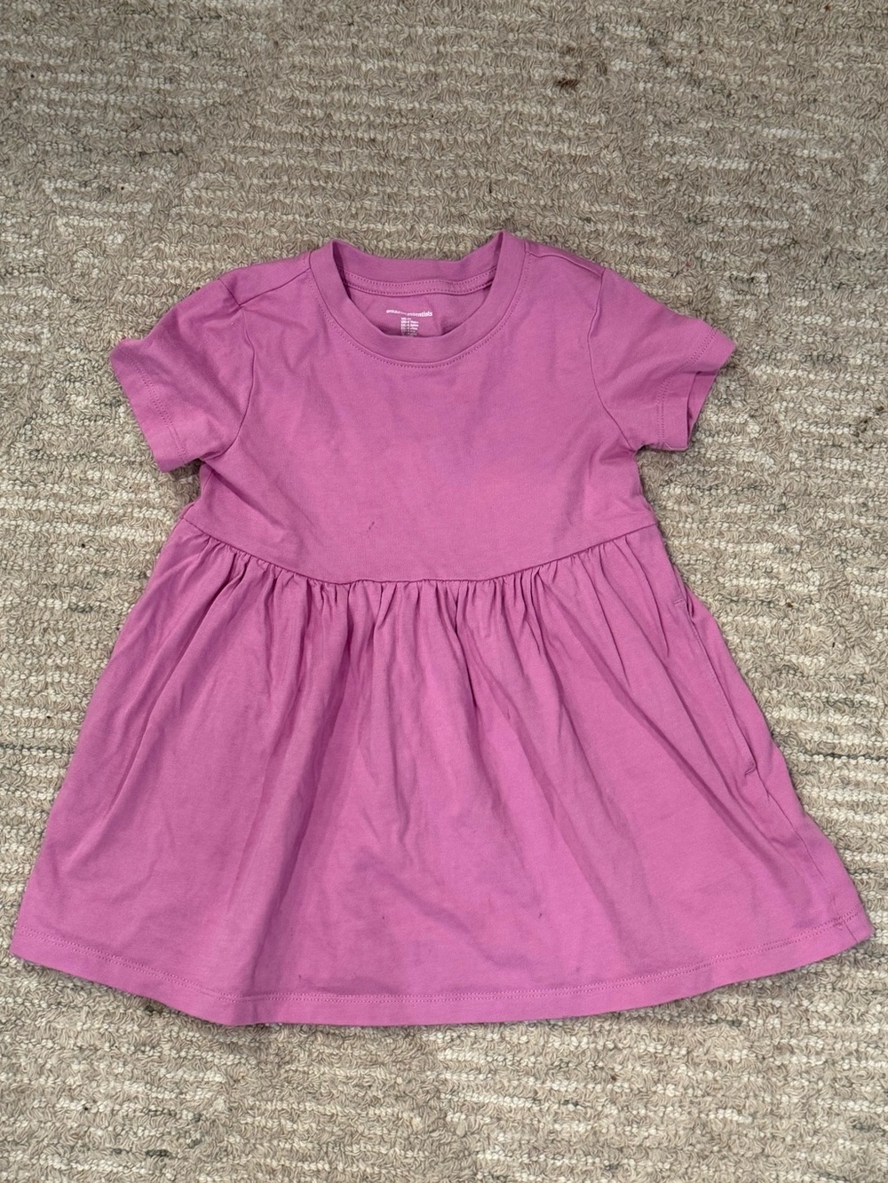 Girls' Short Sleeve Casual Gathered Pink Dress